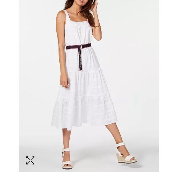 Tommy Hilfiger Cotton Eyelet Midi Dress, Created for Macy's white size 14 - Picture 1 of 16